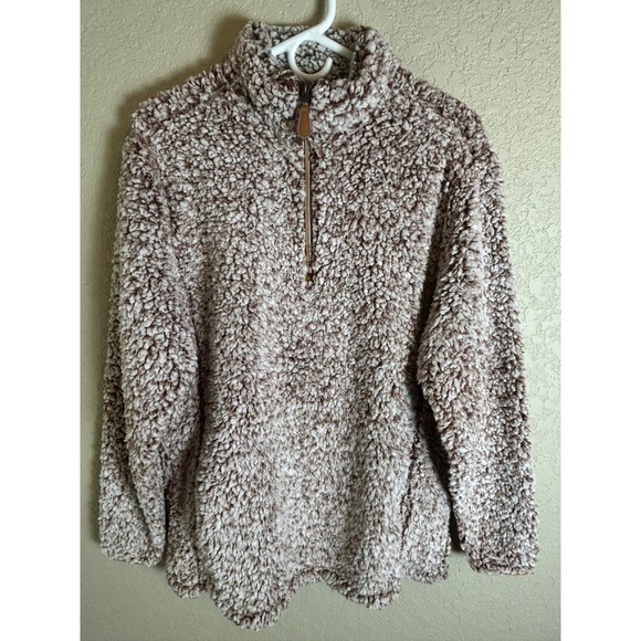 Nordic Fleece Sweaters - Nordic Fleece Pullover Women Large Brown Sherpa Quarter Zip